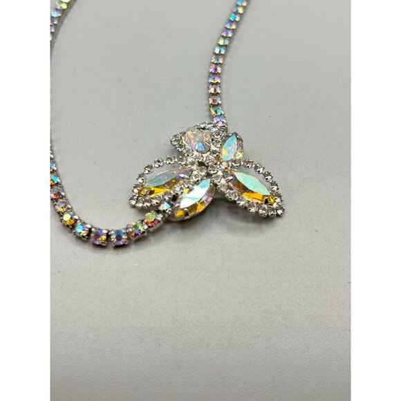 Vintage Weiss Aurora Borealis Crystal Necklace Rhinestones Choker 15" - Picture 4 of 10